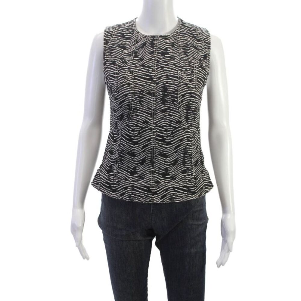 Derek Lam Womens Animal Print Sleeveless Crew Blouse Black Zip Size 2